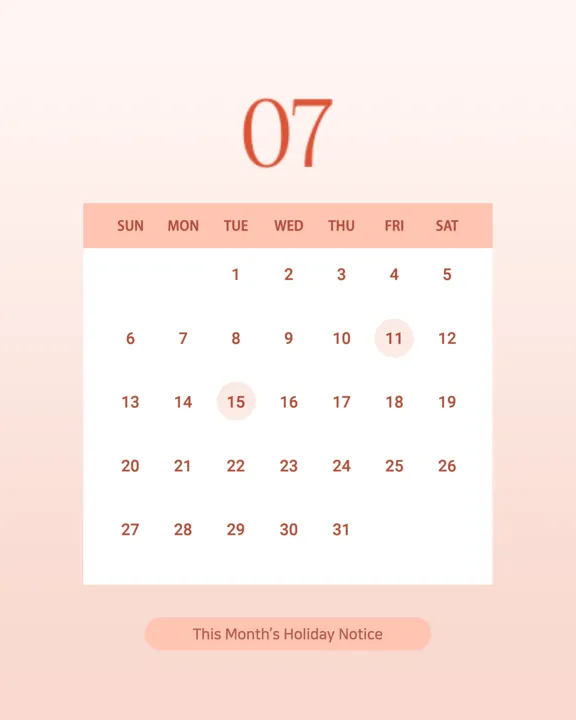 July Color Calendar