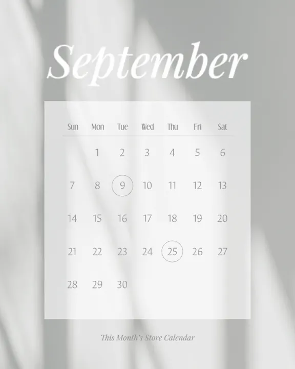 9월 스토어 운영 캘린더